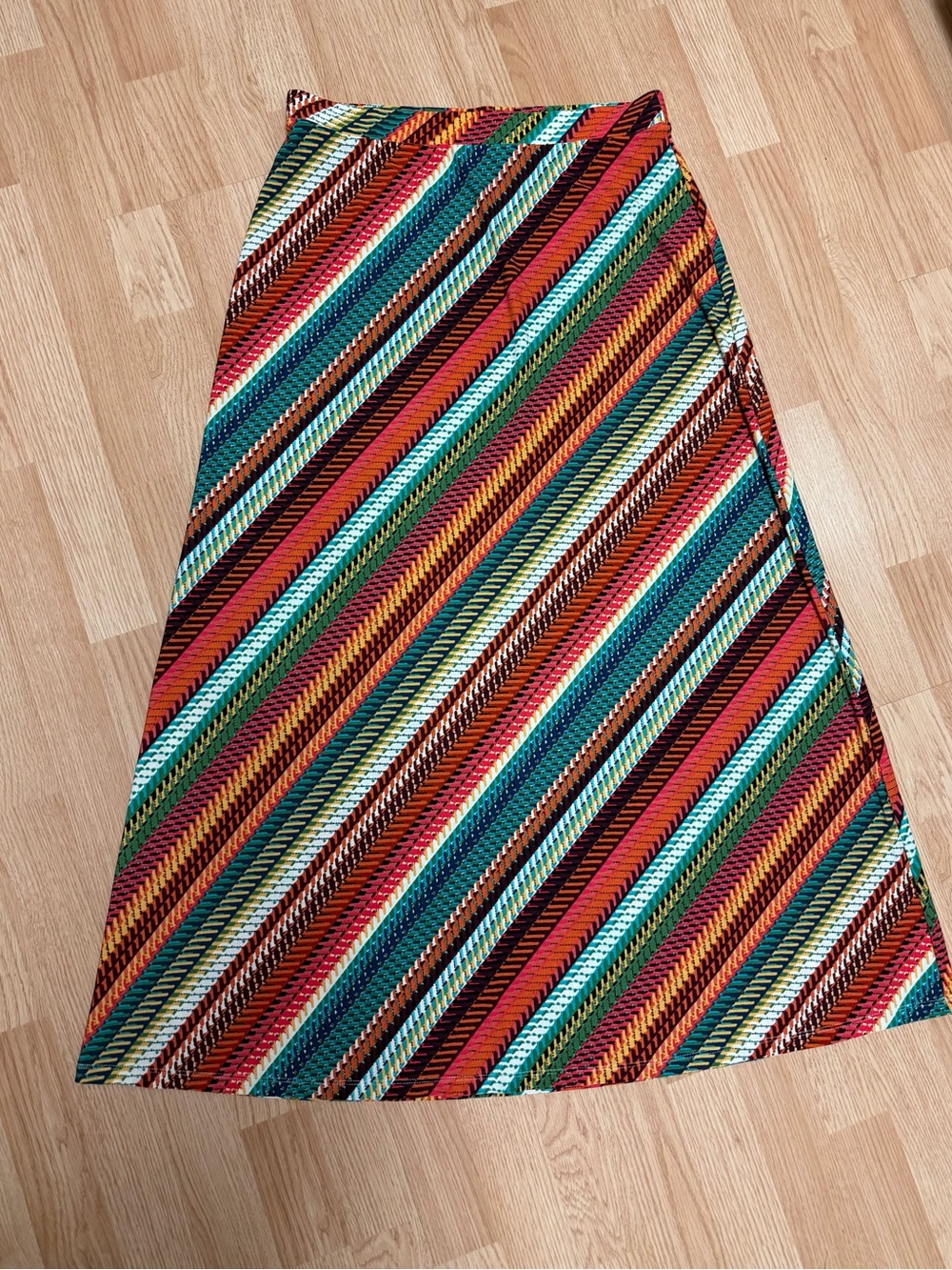 C Multicolor Diagonal Stripe A-Line Maxi Skirt - Picture 1 of 6